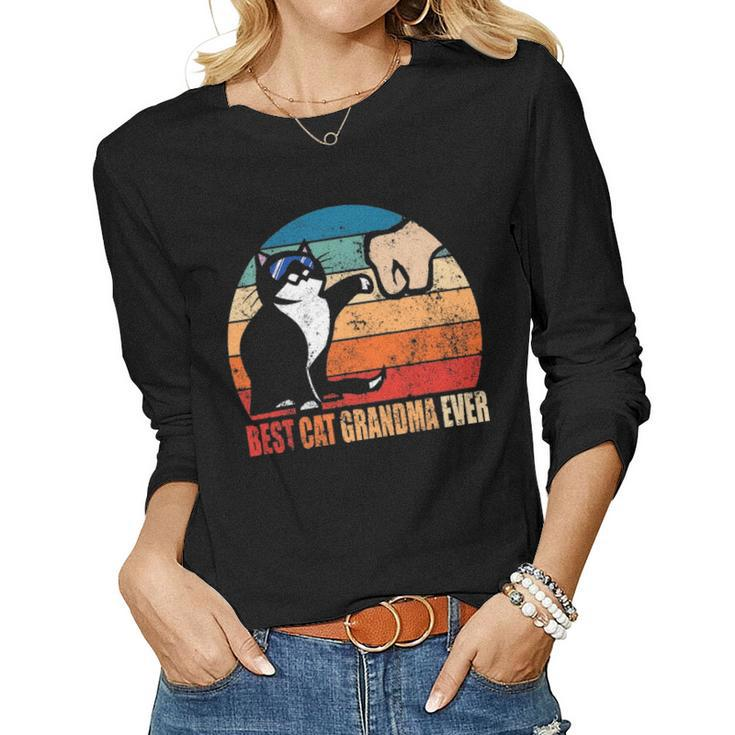 Best Cat Grandma Ever Fist Bump Funny Nana Gift V2 Women Graphic Long Sleeve T-shirt
