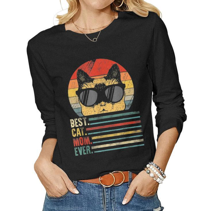 Best Cat Mom Ever Fist Bump Mothers Day Gift Women Vintage Women Graphic Long Sleeve T-shirt