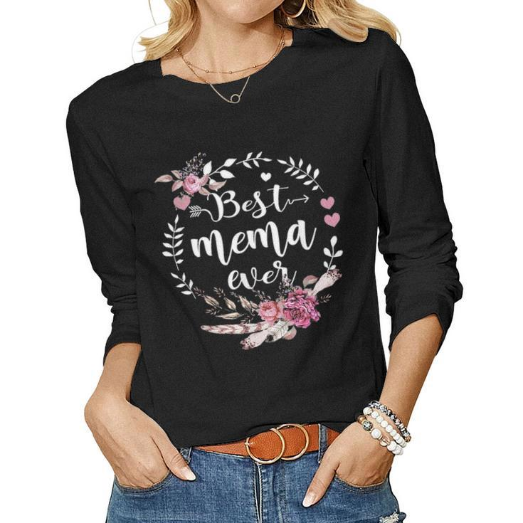 Best Mema Ever  Blessed Mema Floral Mothers Day Gift Women Graphic Long Sleeve T-shirt