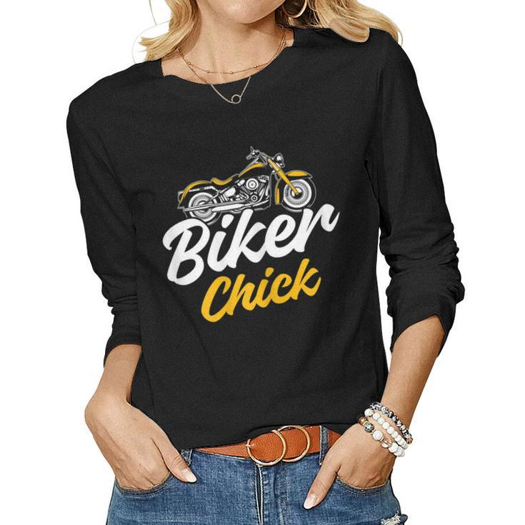 Biker Chick Cyclist Girls Motorcycle Rider Women Long Sleeve T-shirt