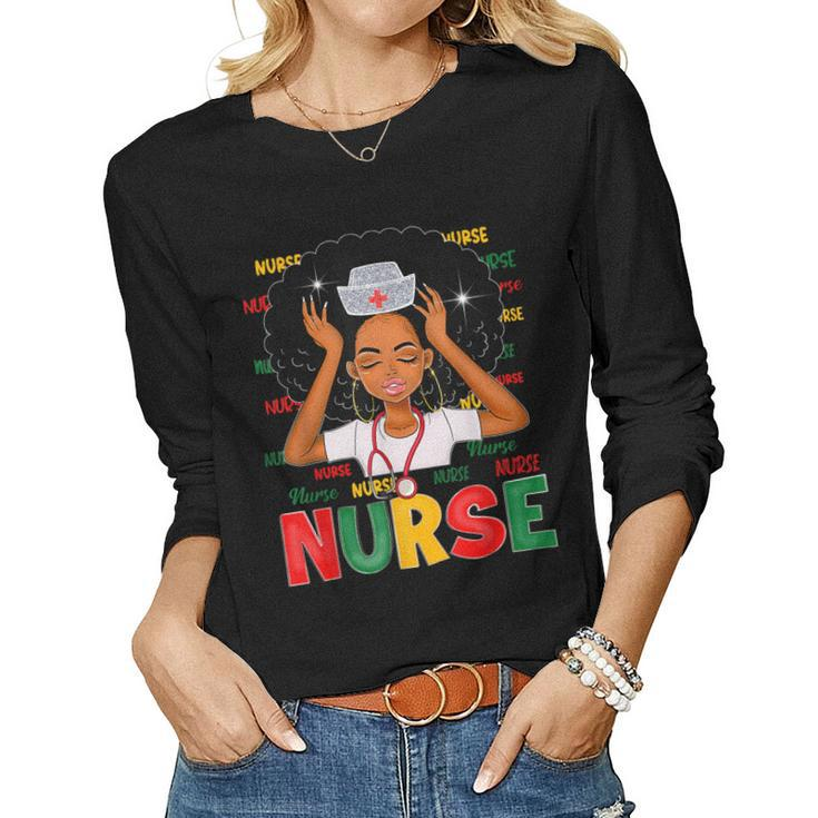 Black Strong Nurse Afro Love Melanin African American Women  V4 Women Graphic Long Sleeve T-shirt