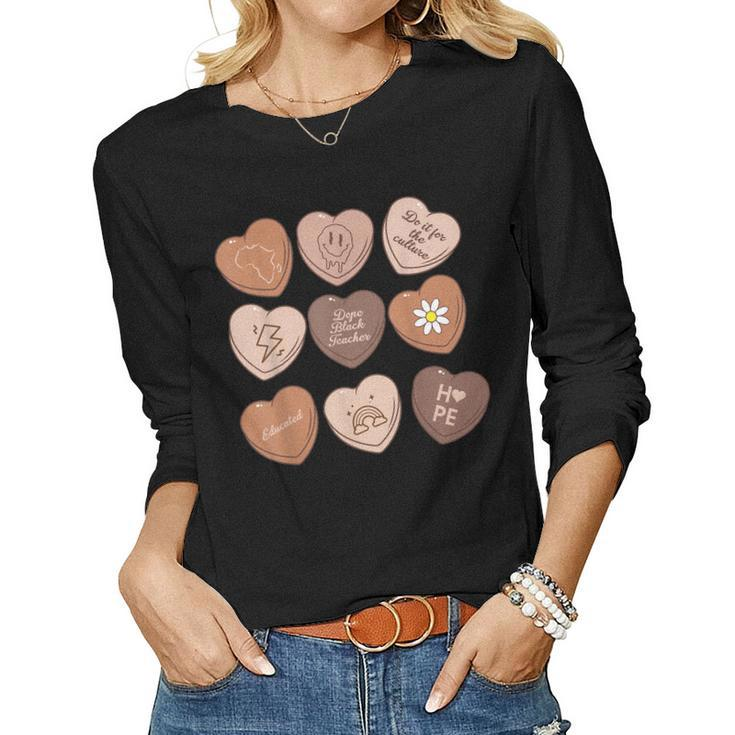 Black Teacher Funny Valentines Day African Pride Sweethearts  Women Graphic Long Sleeve T-shirt