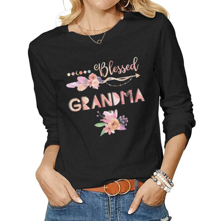 Womens Blessed Grandma Floral Grandma Women Long Sleeve T-shirt