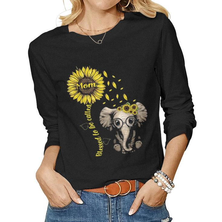 Blessed To Be Called Mom Sunflower Elephant Sunflower Gift Women Graphic Long Sleeve T-shirt