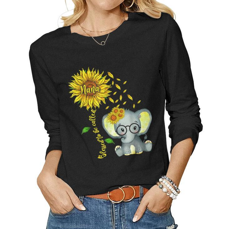 Blessed To Be Called Nana Sunflower Elephant Mothers Day  Women Graphic Long Sleeve T-shirt