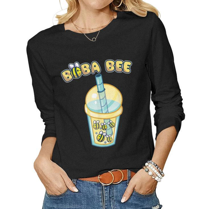 Boba Bee Bubble Tea Milk Kawaii Aesthetic Bees Women Graphic Long Sleeve T-shirt