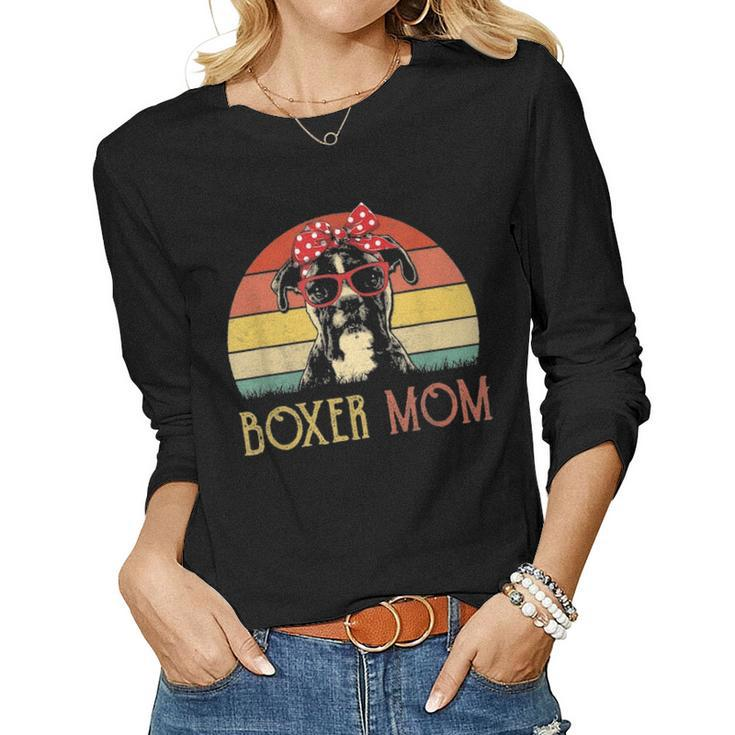 Boxer Mom  Boxer Dog Mom Lover Gift Vintage Retro Women Graphic Long Sleeve T-shirt