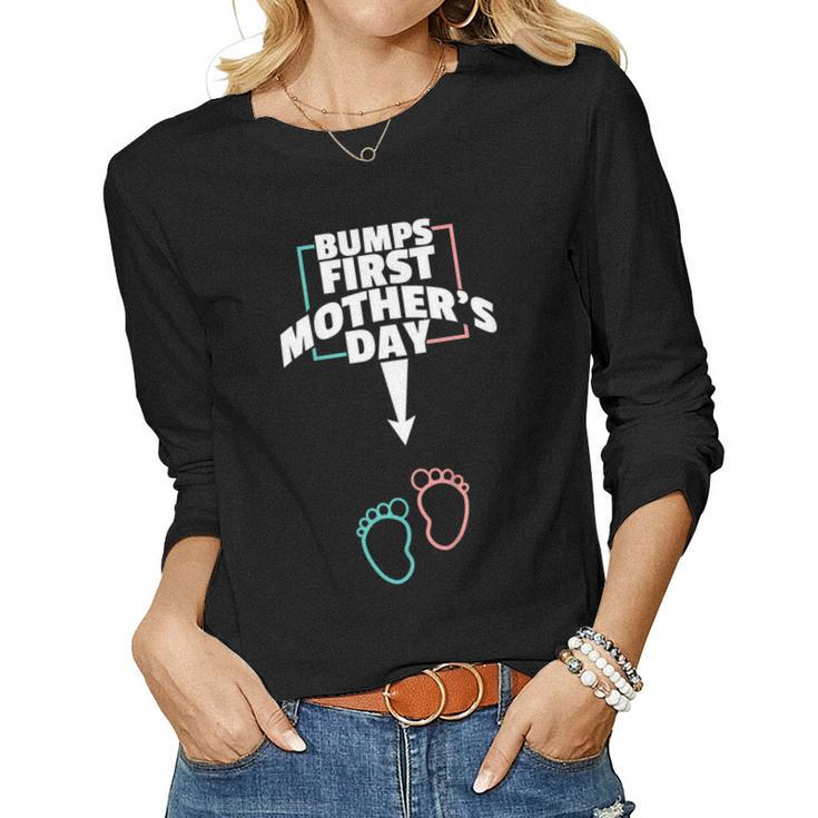 Bumps First Shirt Pregnant Mom Expecting Baby Women Long Sleeve T-shirt