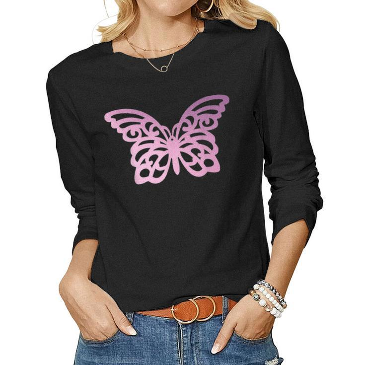 Butterfly Mothers Day Gift Mom Womens Pink Cute Pretty Fun Women Graphic Long Sleeve T-shirt