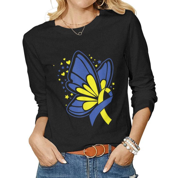Butterfly T21 World Down Syndrome Awareness Day Women Women Long Sleeve T-shirt