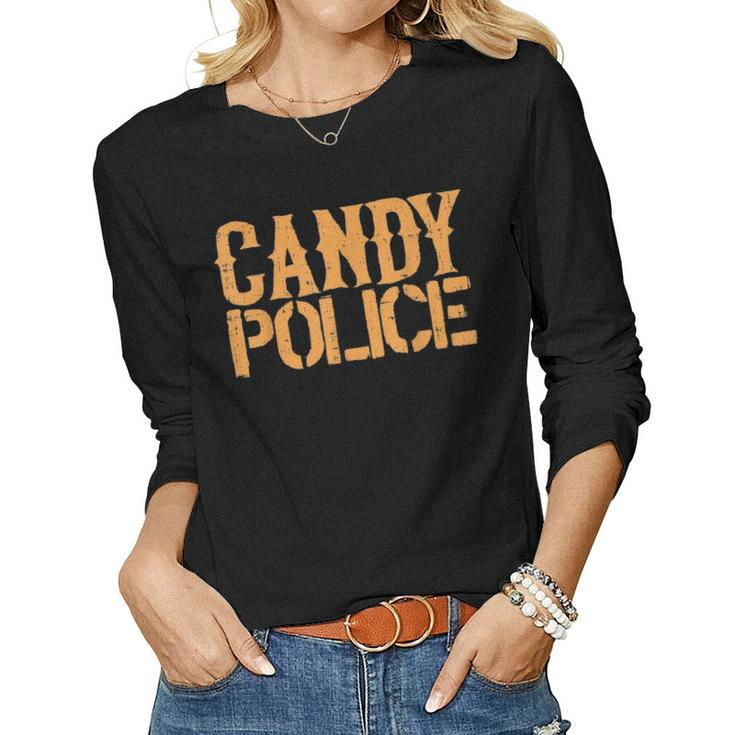 Candy Police  Funny Halloween Costume Parents Mom Dad Women Graphic Long Sleeve T-shirt