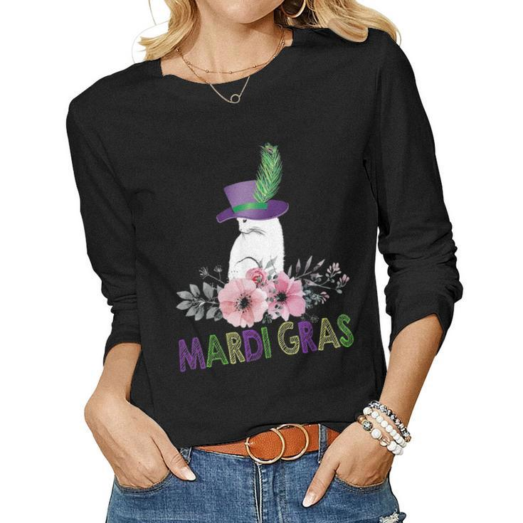 Cat Mom Meow Kitten 2021 New Orleans Mardi Gras Party Women Graphic Long Sleeve T-shirt
