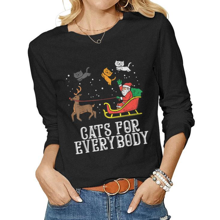 Cats For Everybody Christmas Cat Funny Xmas Women Santa  Women Graphic Long Sleeve T-shirt