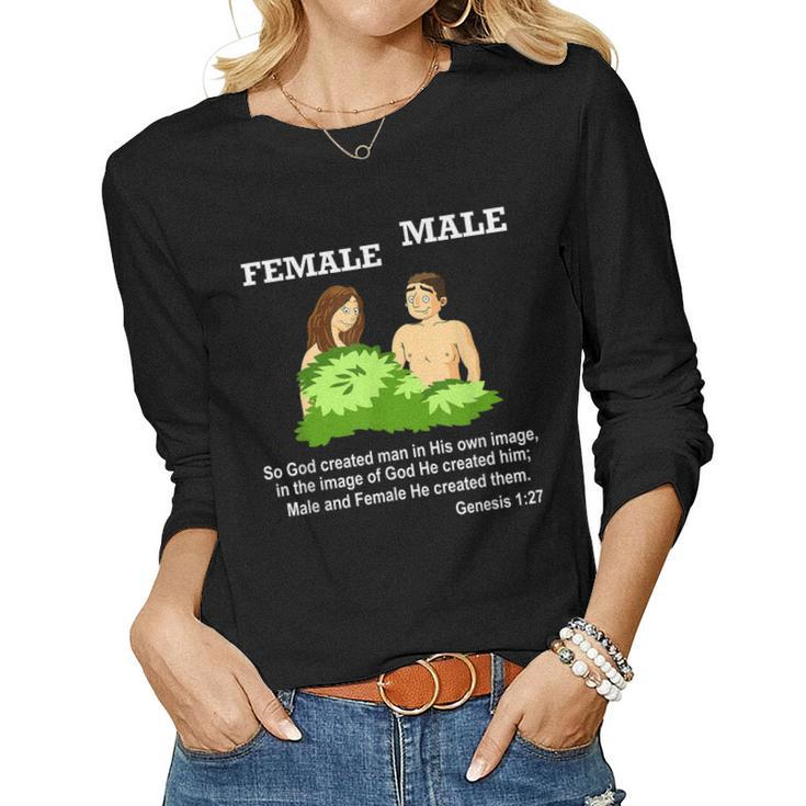 Christian Bible Verse Genesis 1 27 God Created Male Female Women Long Sleeve T-shirt
