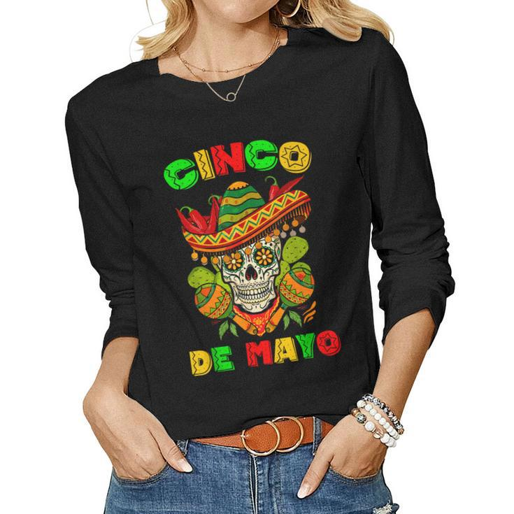 Cinco De Mayo Skull Mexican Fiesta 5 De Mayo Women Men Women Long Sleeve T-shirt