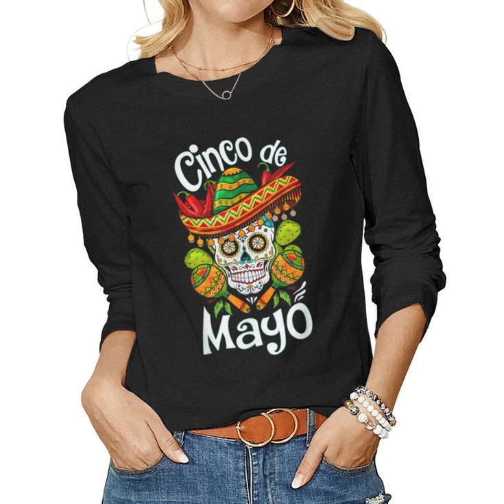 Cinco De Mayo Skull Sombrero Mexican Men Women Women Long Sleeve T-shirt