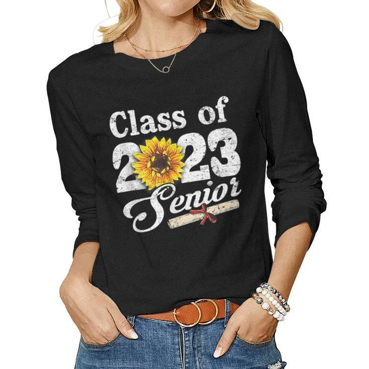 Class Of 2023 Senior High School Graduation Sunflower Gifts  Women Graphic Long Sleeve T-shirt