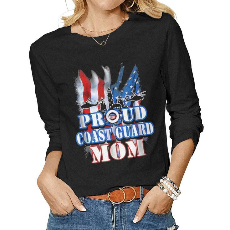 Coast Guard Mom  Usa Flag Military  Mothers Day Women Graphic Long Sleeve T-shirt