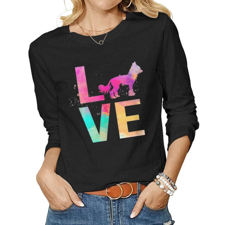Colorful Chinese Crested Dog Mom Gifts Chinese Crested Women Graphic Long Sleeve T-shirt