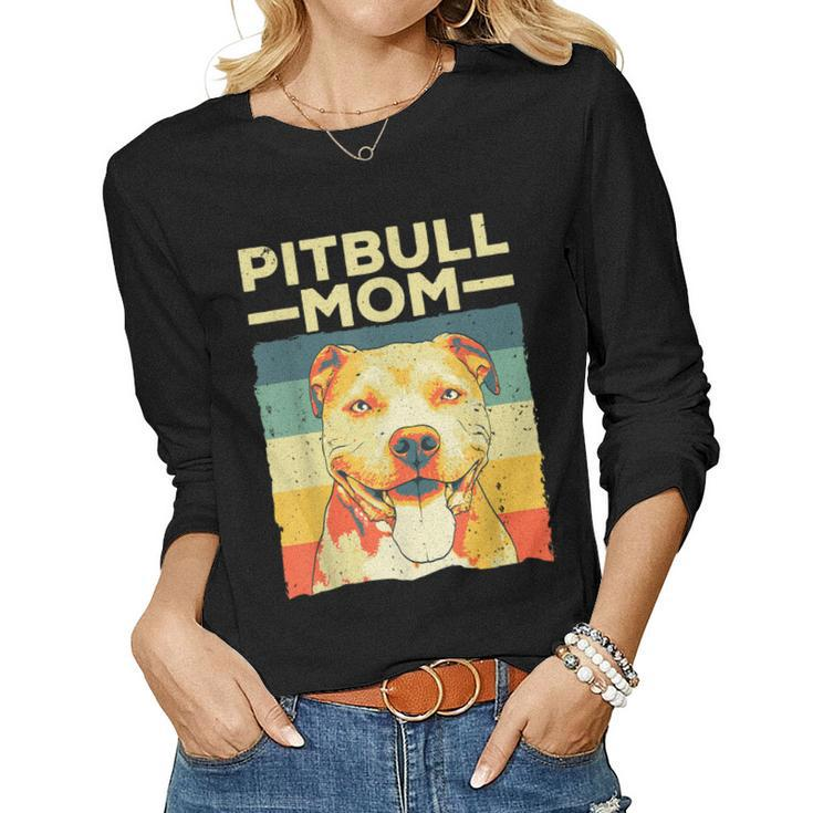 Cool Pitbull Mom For Women Girls Pitbull Owner Dog Lover  Women Graphic Long Sleeve T-shirt