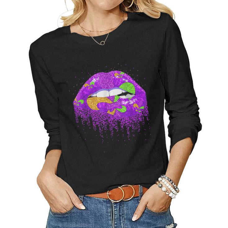Costume Party Carnival Parade Women Gifts Lips Mardi Gras  V7 Women Graphic Long Sleeve T-shirt