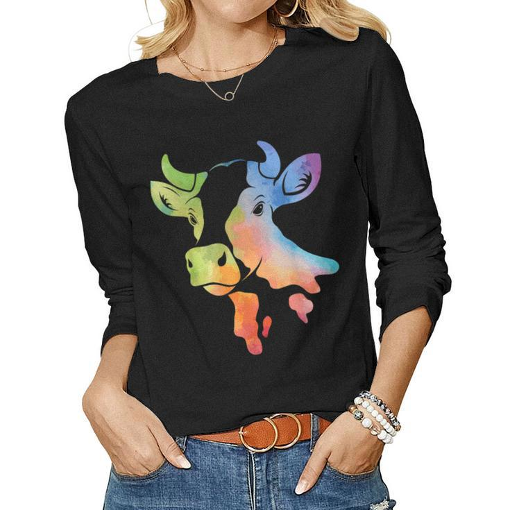 Cow Gift For Women - Cute Cowgirl Lover Watercolor Country  Women Graphic Long Sleeve T-shirt