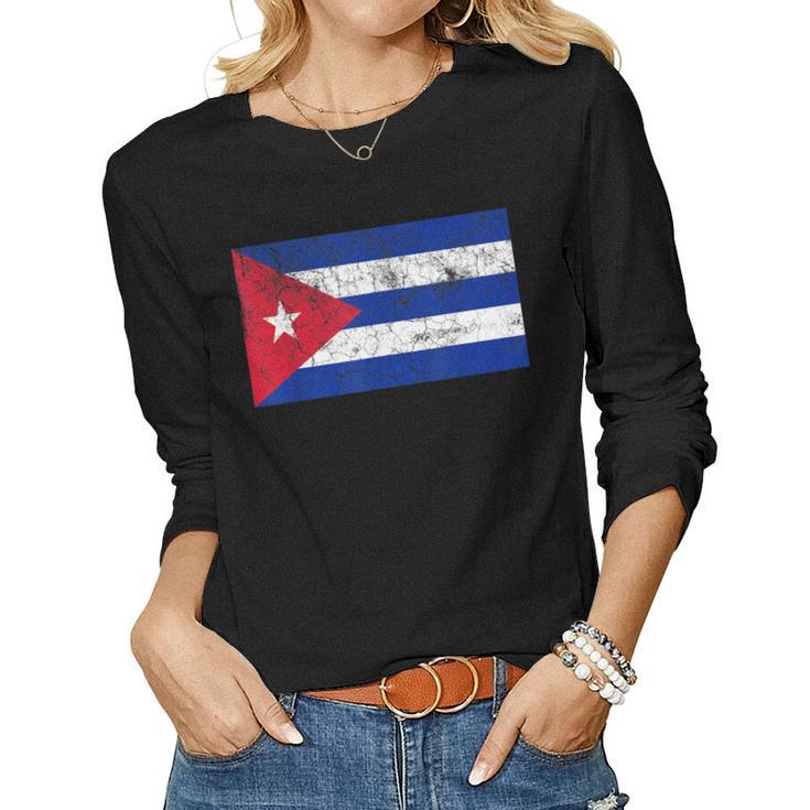 Cuban Flag T  Cuba Vintage Pride Men Women Kids Gift  Women Graphic Long Sleeve T-shirt