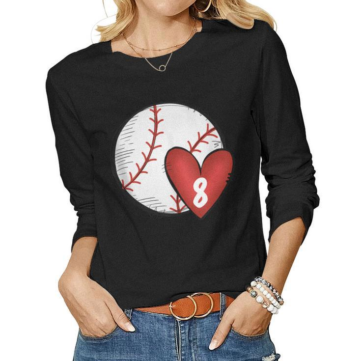 Womens Custom Baseball Mom Number 8 Heart For Mom Mommy Women Long Sleeve T-shirt