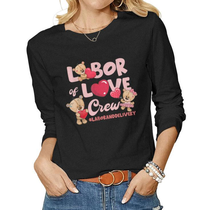 Cute Bear Funny Labor And Delivery Nurse Valentines Day  Women Graphic Long Sleeve T-shirt