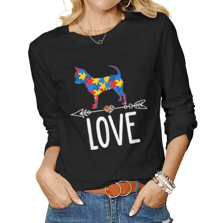 Cute Chihuahua Dog Autism Awareness Love Gifts Mom Dad Kids Women Graphic Long Sleeve T-shirt
