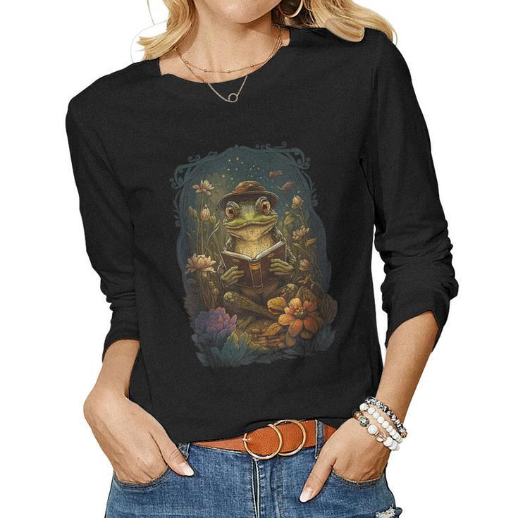 Cute Cottagecore Floral Frog Aesthetic Girls Women Graphic  Women Graphic Long Sleeve T-shirt