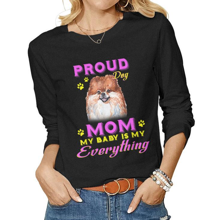 Cute Dogs Proud Dog Pomeranian Mom Women Long Sleeve T-shirt