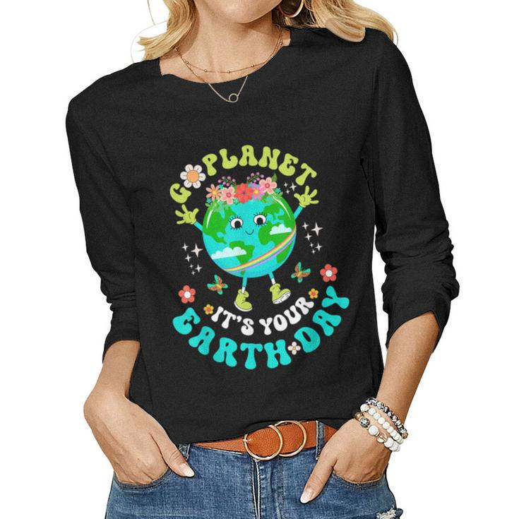 Cute Go Planet Its Your Earth Day 2023 Groovy Teacher Kids Women Long Sleeve T-shirt