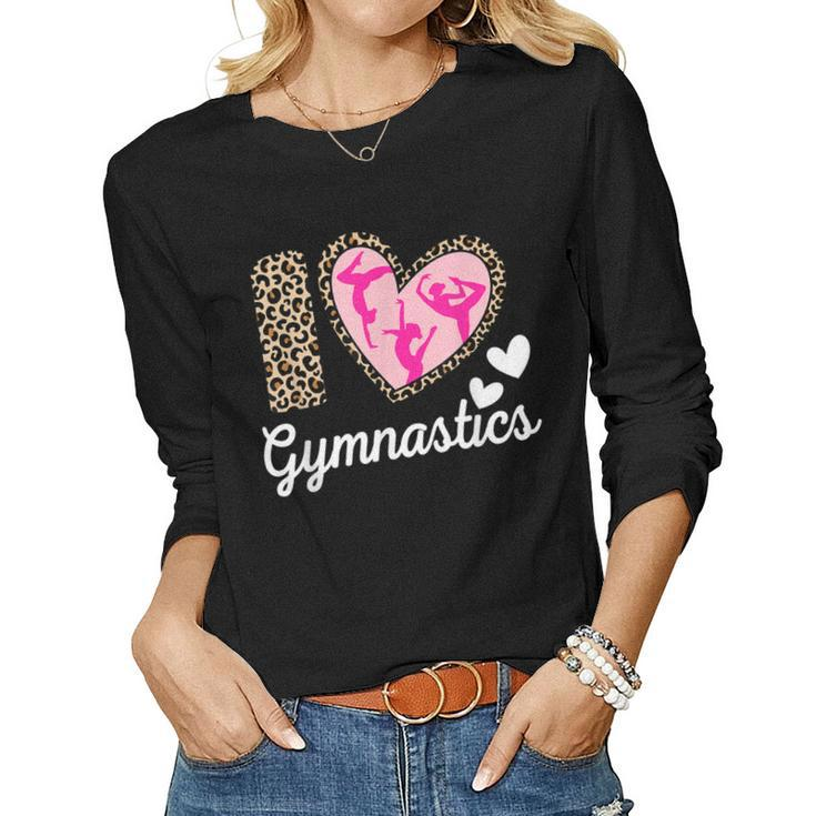 Cute I Love Gymnastics Leopard Print Women Girls Acrobat Women Long Sleeve T-shirt