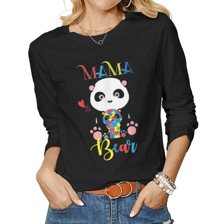 Cute Panda Bear Lovers Mama Bear Autism Mother Puzzle Baby Women Graphic Long Sleeve T-shirt