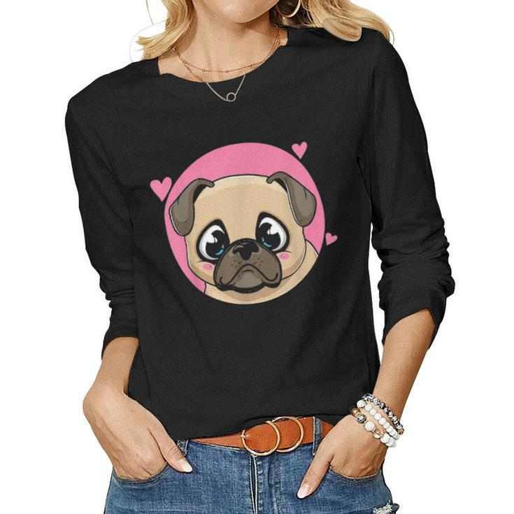 Cute Pug Gift Puppy Dog Lover Ladies Pugs Mom Girls Kids 5105 Women Graphic Long Sleeve T-shirt
