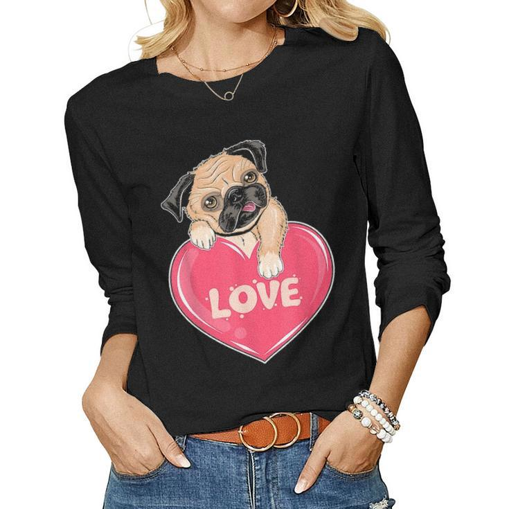 Cute Pug Gift Puppy Dog Lover Ladies Pugs Mom Girls Kids Women Graphic Long Sleeve T-shirt
