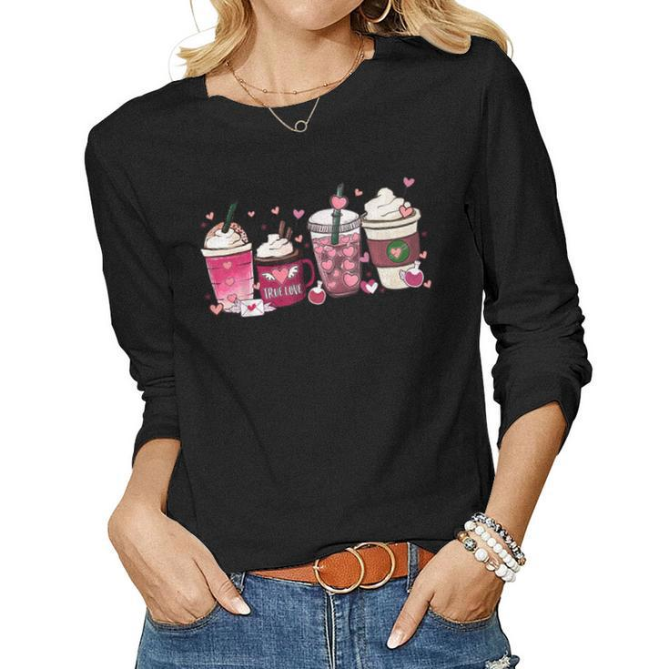 Cute Valentines Day  Valentine Coffee Lover Women Girl  Women Graphic Long Sleeve T-shirt