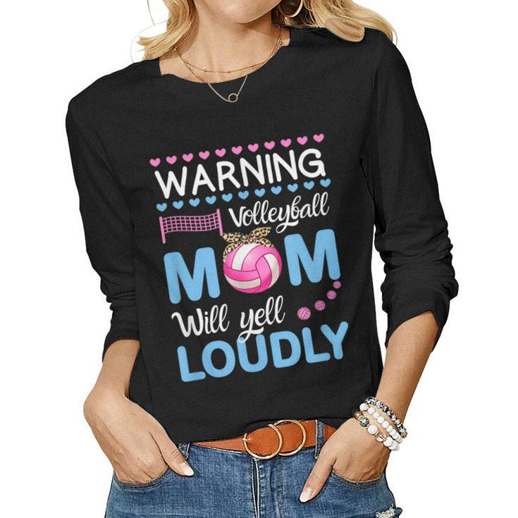 Cute Volleyball For Women Leopard Cool Volleyball Mom Women Long Sleeve T-shirt