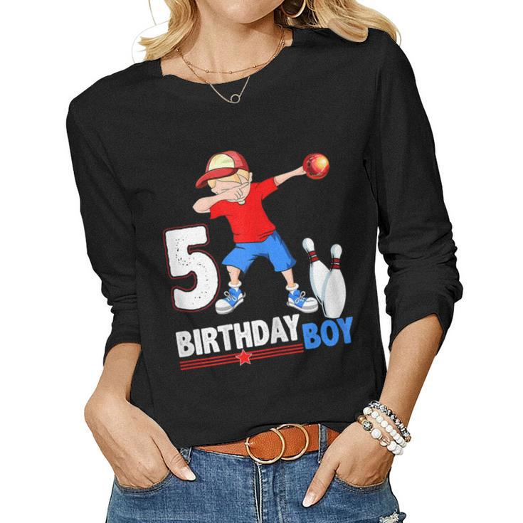 Dabbing Bowler BowlingShirt 5Th Birthday Boys Party Tees Women Long Sleeve T-shirt
