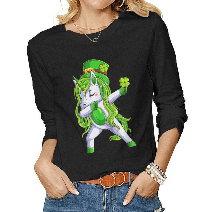 Dabbing Unicorn Leprechaun St Patricks Day For Women Girls  V2 Women Graphic Long Sleeve T-shirt