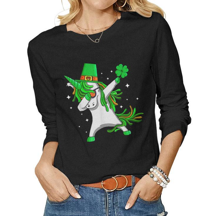 Dabbing Unicorn Leprechaun St Patricks Day For Women Girls  Women Graphic Long Sleeve T-shirt