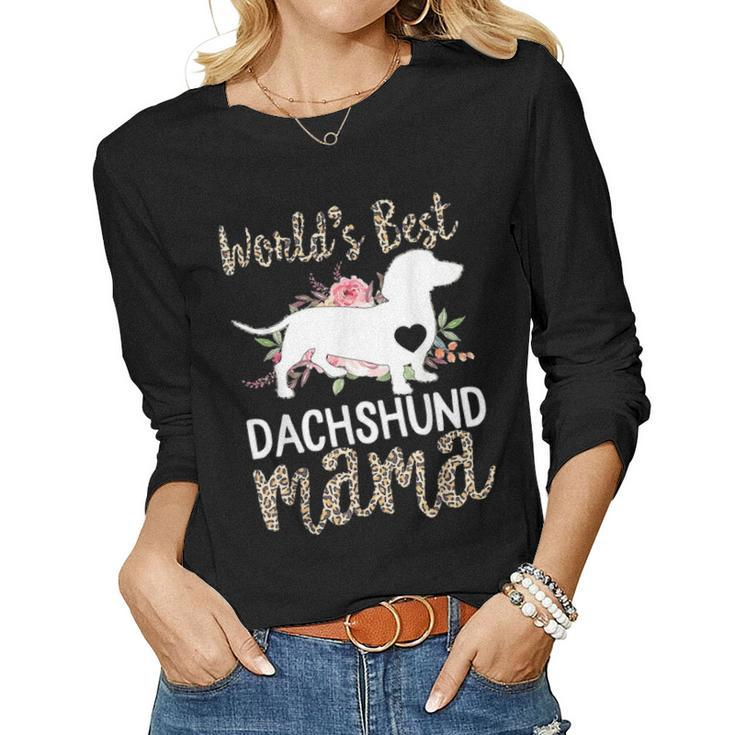 Dachshund Mom Doxie Dog Owner Mothers Day Pet Mama Leopard Women Graphic Long Sleeve T-shirt