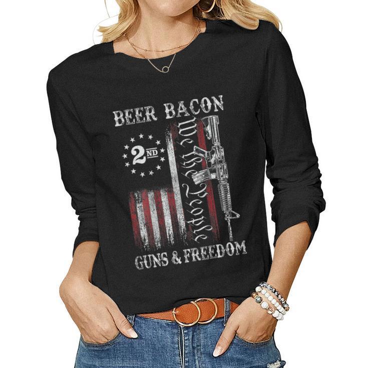 Dad Grandpa Us Flag Beer Bacon Guns Freedom On Back Women Long Sleeve T-shirt