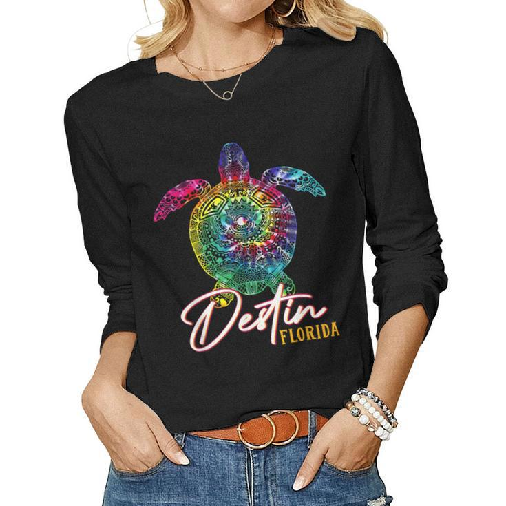Destin Tie Dye Sea Turtle Florida Matching Family Vacation  Women Graphic Long Sleeve T-shirt