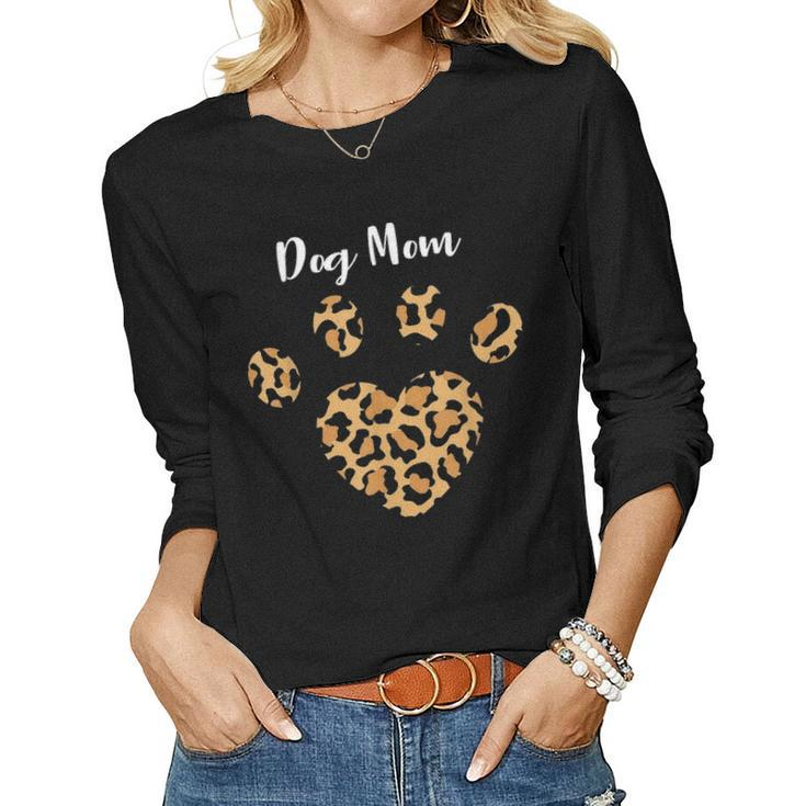 Dog Mom Leopard Paw Dog Gift Mens Womens Girls Boys Women Graphic Long Sleeve T-shirt
