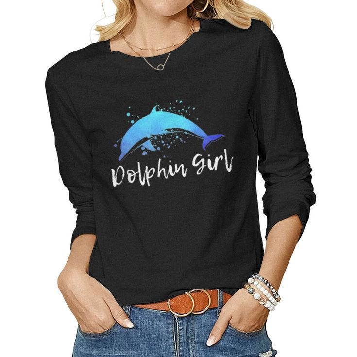 Dolphin Girl Beach Animal Lover Women Momn Tween Gift 199 Women Graphic Long Sleeve T-shirt
