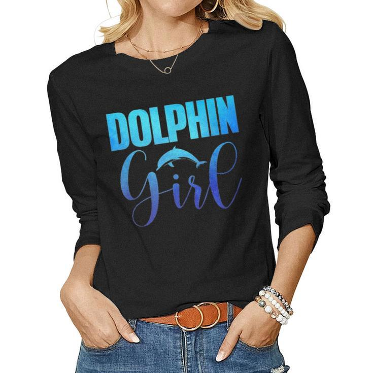 Dolphin Girl Beach Animal Lover Women Momn Tween Gift V2 Women Graphic Long Sleeve T-shirt
