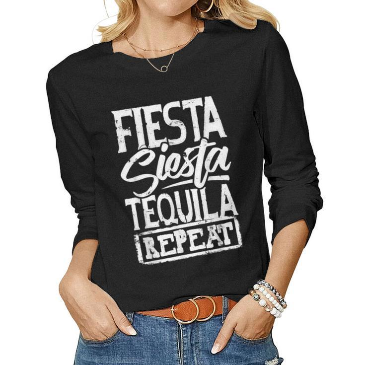 Drinking Fiesta Siesta Tequila Repeat Squad Crew Women Long Sleeve T-shirt