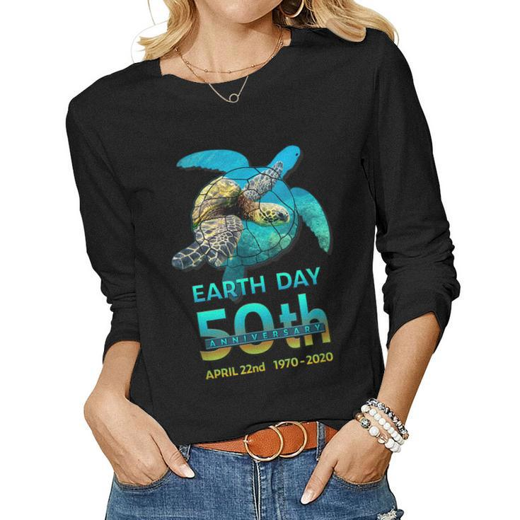 Earth Day 50Th Anniversary Sea Turtle Silhouette Women Long Sleeve T-shirt